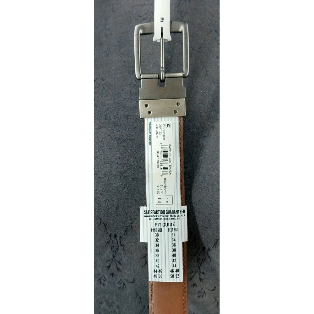 New Dickies Belt Black Brown Reversible Leather Mens 38 Gunmetal Buckle‎ New
